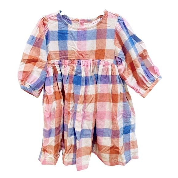 Hanna Andersson Orange and Purple Check Flannel Dress Size 5 - Picture 1 of 7